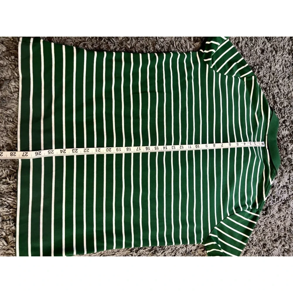 Polo Ralph Lauren Polo Shirt Classic Fit Green w/ White Stripe M Medium EUC